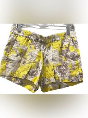 Kut from the Kloth Jensen Yellow Floral Linen High-Waist Elastic Shorts Size 4
